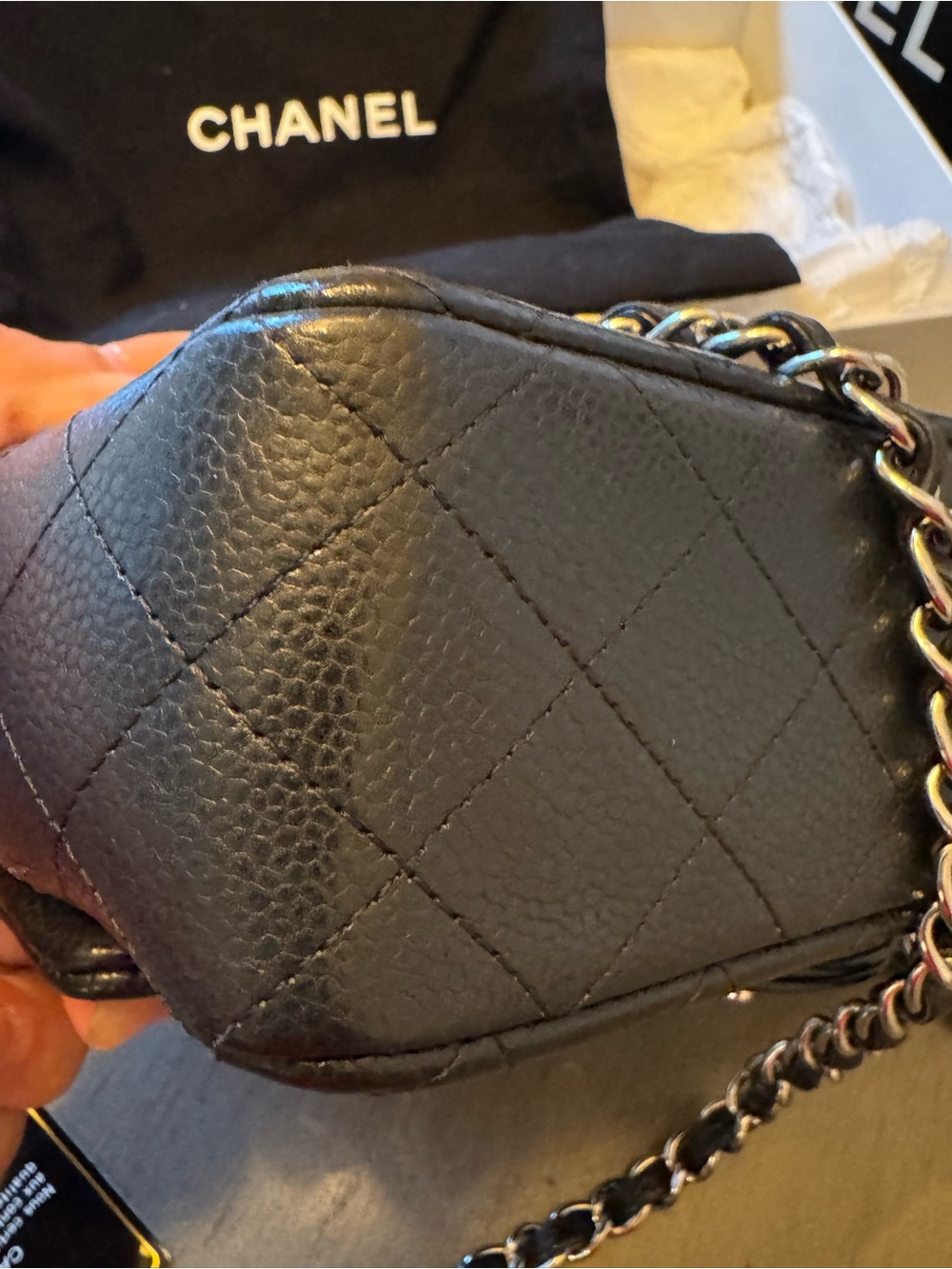 CHANEL Black Quilted Caviar Leather Mini Flap Crossbody with Silver Hardware - Picture 6 of 10